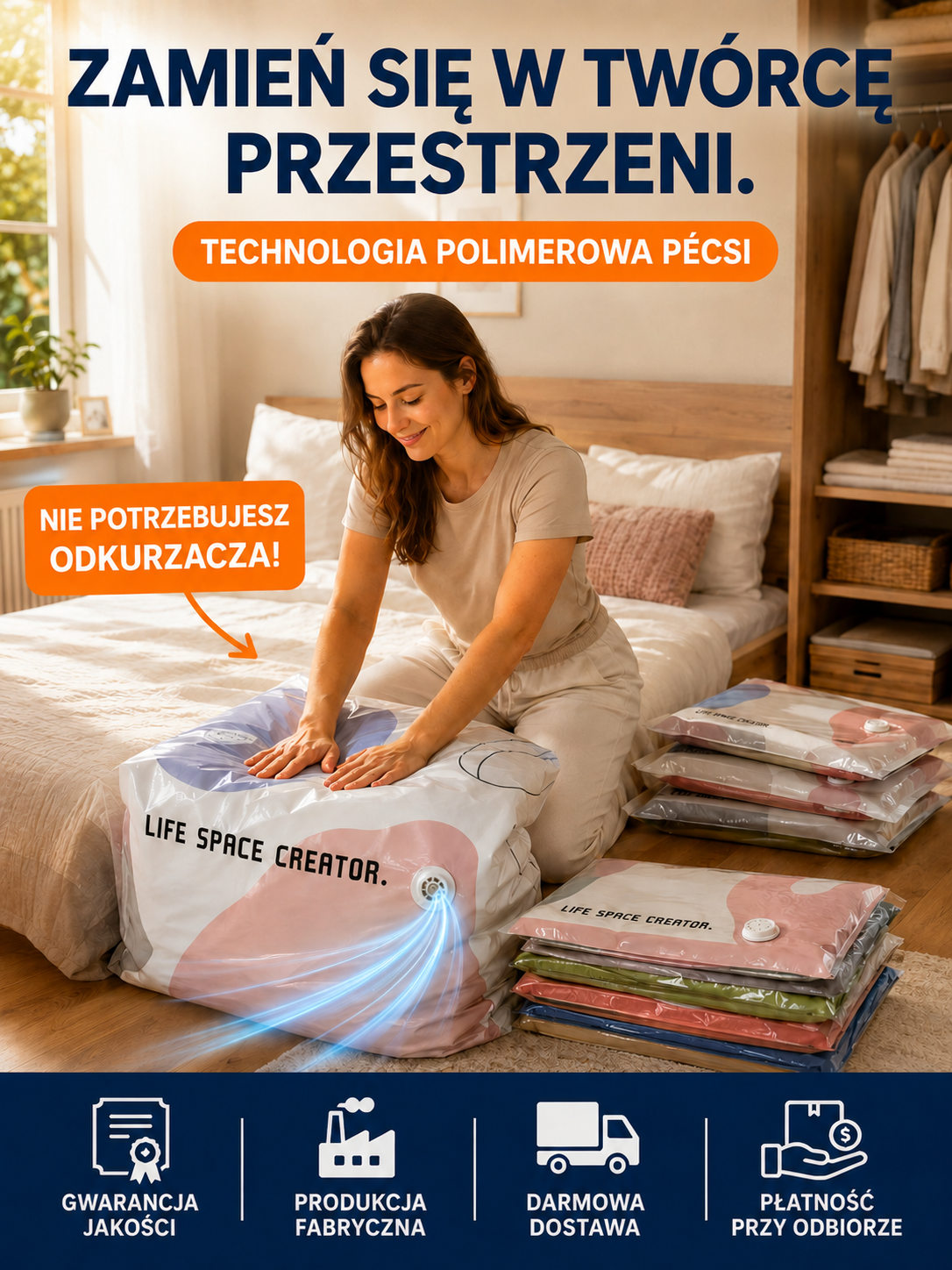 [Kup 1 Dostaniesz 1] Magiczny Worek Próżniowy Bez Pompki - Kompresja w 3 Sekundy