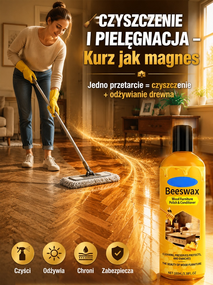 Naturalny Wosk Pszczeli do Renowacji i Polerowania Drewna 3w1:Nabłyszcza, Naprawia i Chroni przed Wilgocią