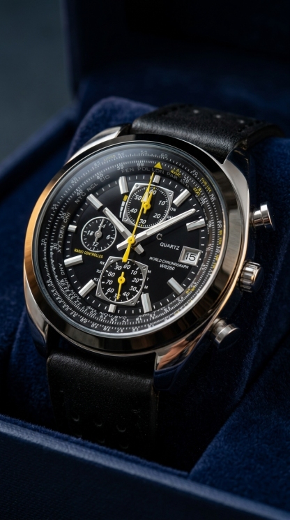 Solarny Zegarek Lotniczy Premium | Chronograf 6-wskazówkowy | Wodoszczelność 200m | Świecący, Antymagnetyczny i Wytrzymały (Męski)