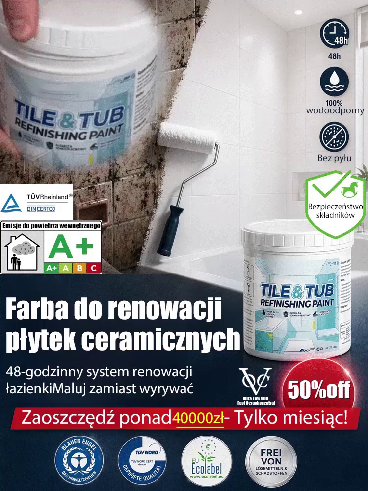 Ekstremalnie Trwała Farba do Malowania Glazury - Zero Odprysków (Wałek w Zestawie)