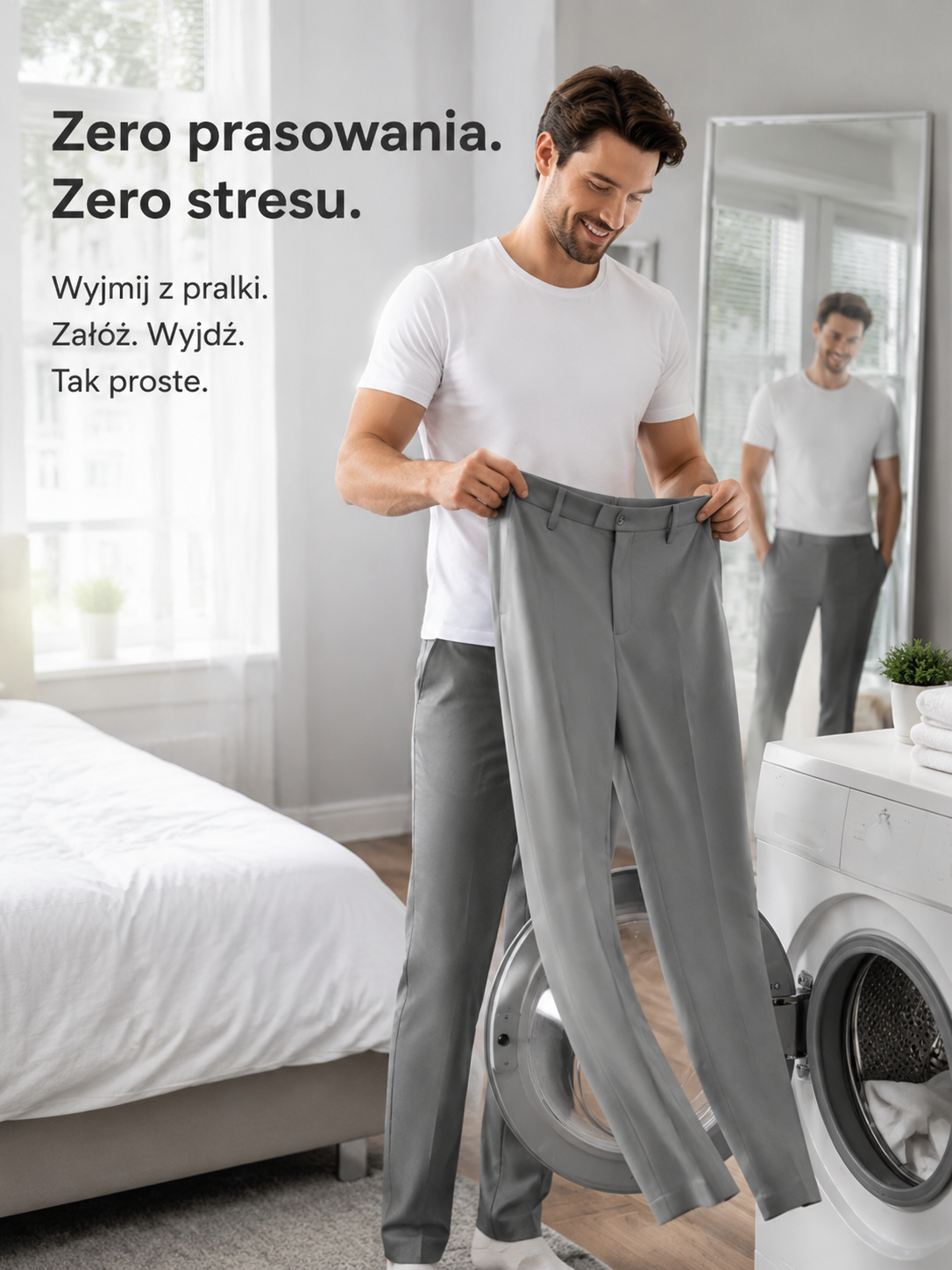Lekkie i elastyczne męskie spodnie garniturowe z tencelu.