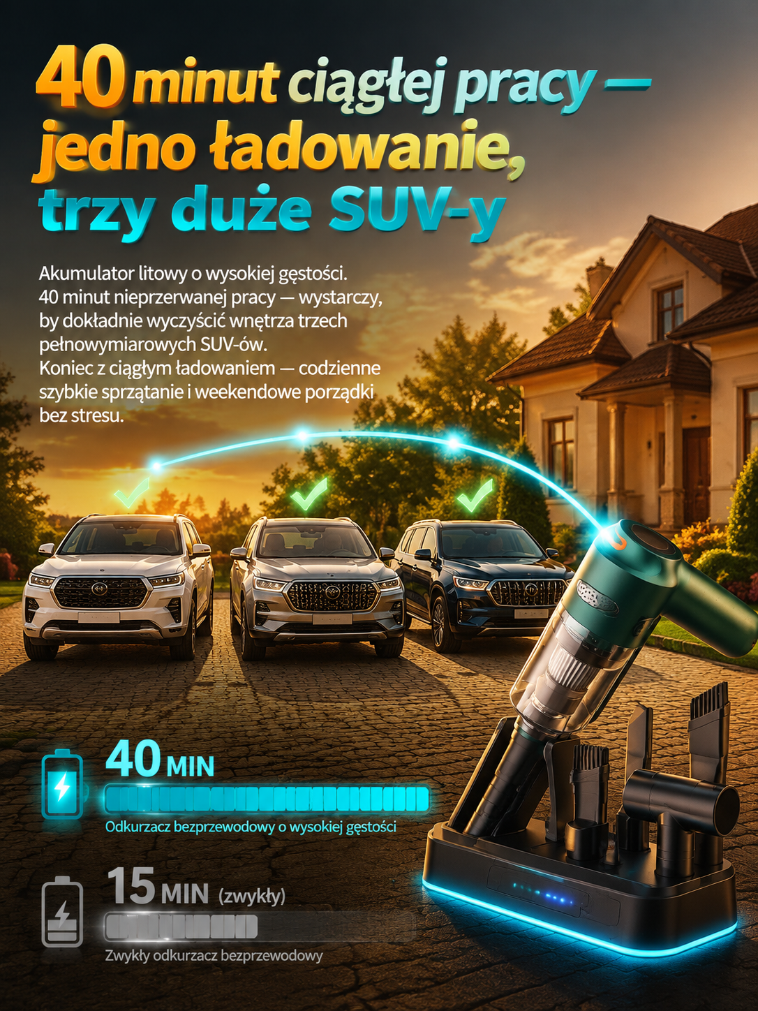 👍Bezprzewodowy Odkurzacz Samochodowy i Domowy 10000Pa, Lekki 380g, Zmywalny Filtr