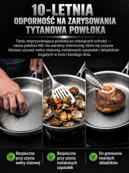 👍Premium Kuta Patelnia ze Stali Nierdzewnej | Bez Chemicznych Powłok i Nieprzywierająca | Odporna na Zarysowania