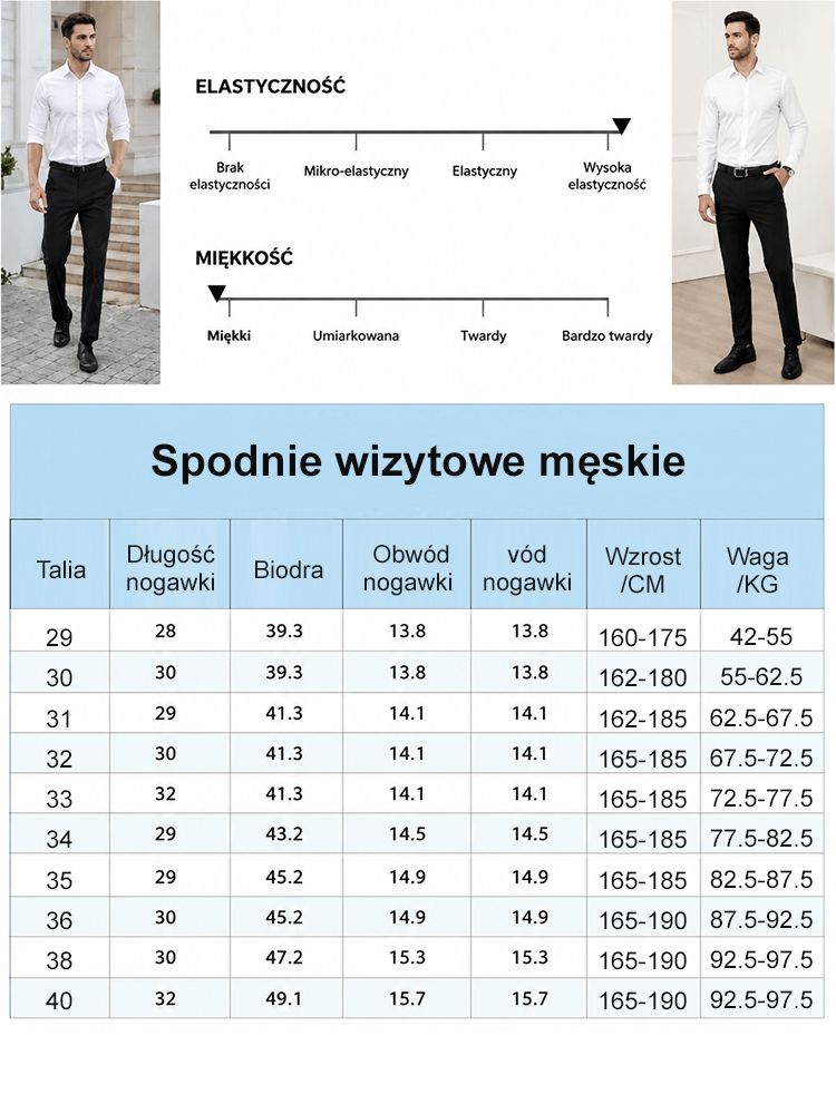 Lekkie i elastyczne męskie spodnie garniturowe z tencelu.