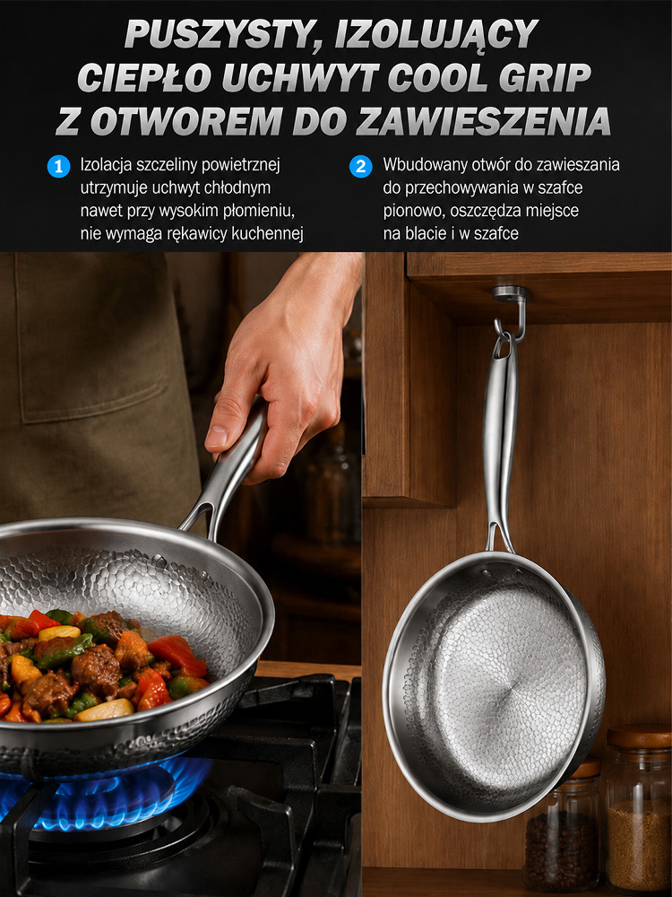 👍Premium Kuta Patelnia ze Stali Nierdzewnej | Bez Chemicznych Powłok i Nieprzywierająca | Odporna na Zarysowania