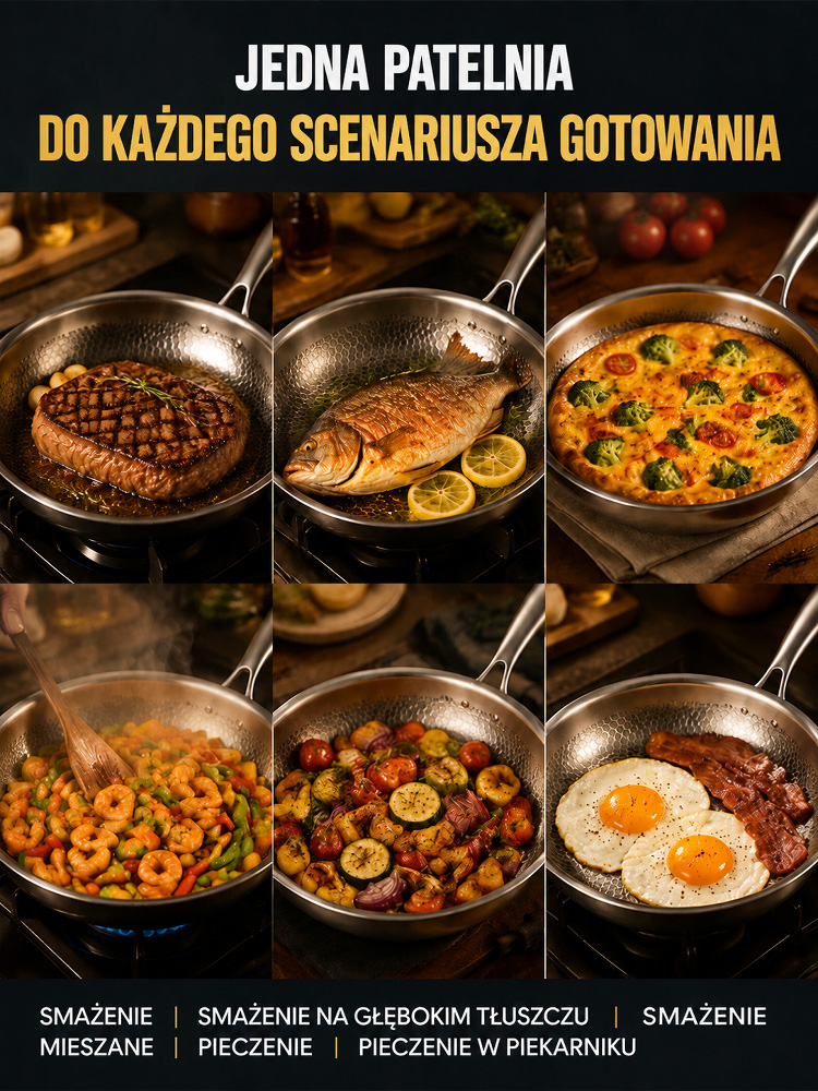👍Premium Kuta Patelnia ze Stali Nierdzewnej | Bez Chemicznych Powłok i Nieprzywierająca | Odporna na Zarysowania