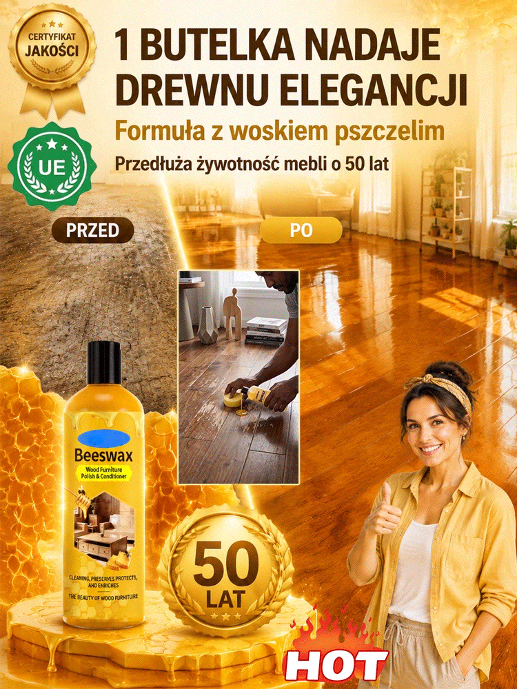 Naturalny Wosk Pszczeli do Renowacji i Polerowania Drewna 3w1:Nabłyszcza, Naprawia i Chroni przed Wilgocią