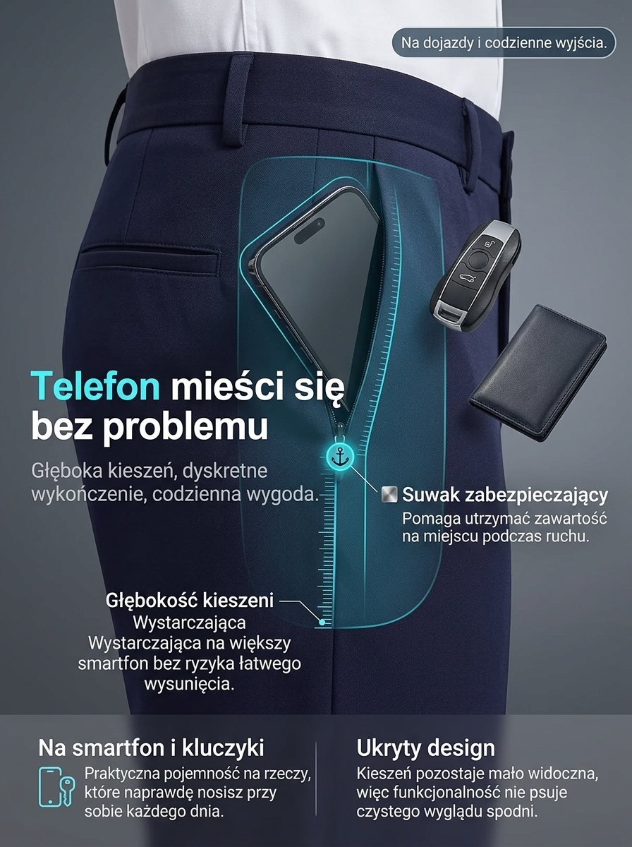 Lekkie i elastyczne męskie spodnie garniturowe z tencelu.