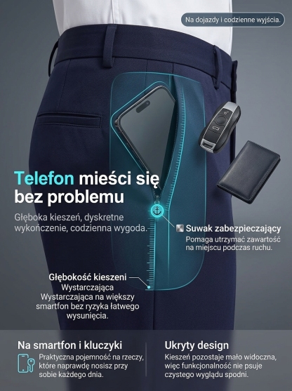 Lekkie i elastyczne męskie spodnie garniturowe z tencelu.