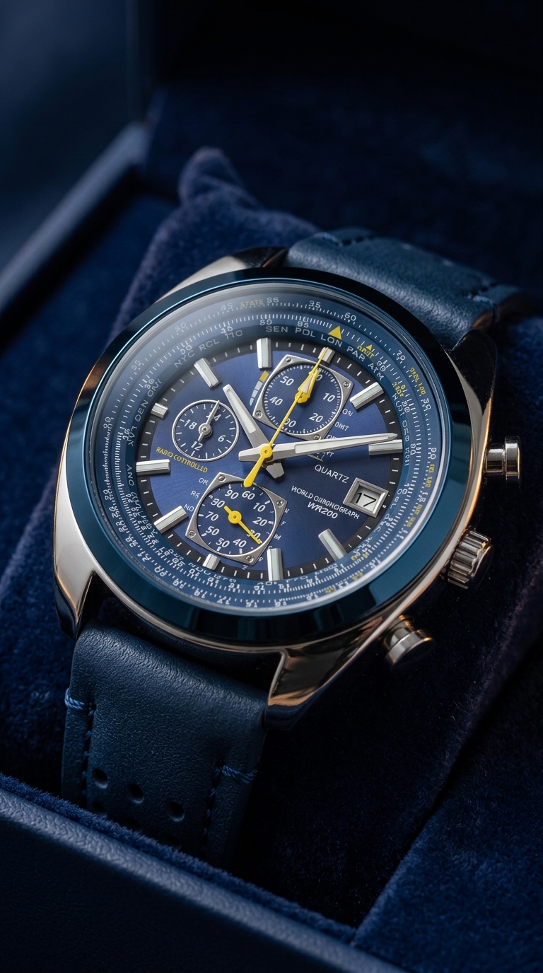 Solarny Zegarek Lotniczy Premium | Chronograf 6-wskazówkowy | Wodoszczelność 200m | Świecący, Antymagnetyczny i Wytrzymały (Męski)