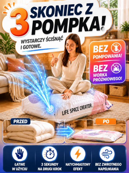 [Kup 1 Dostaniesz 1] Magiczny Worek Próżniowy Bez Pompki - Kompresja w 3 Sekundy