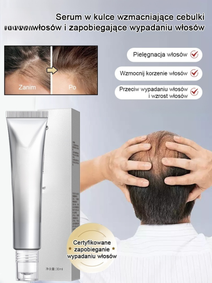 Serum w kulce wzmacniające cebulki włosów, zapobiegające wypadaniu i wspomagające porost włosów.
