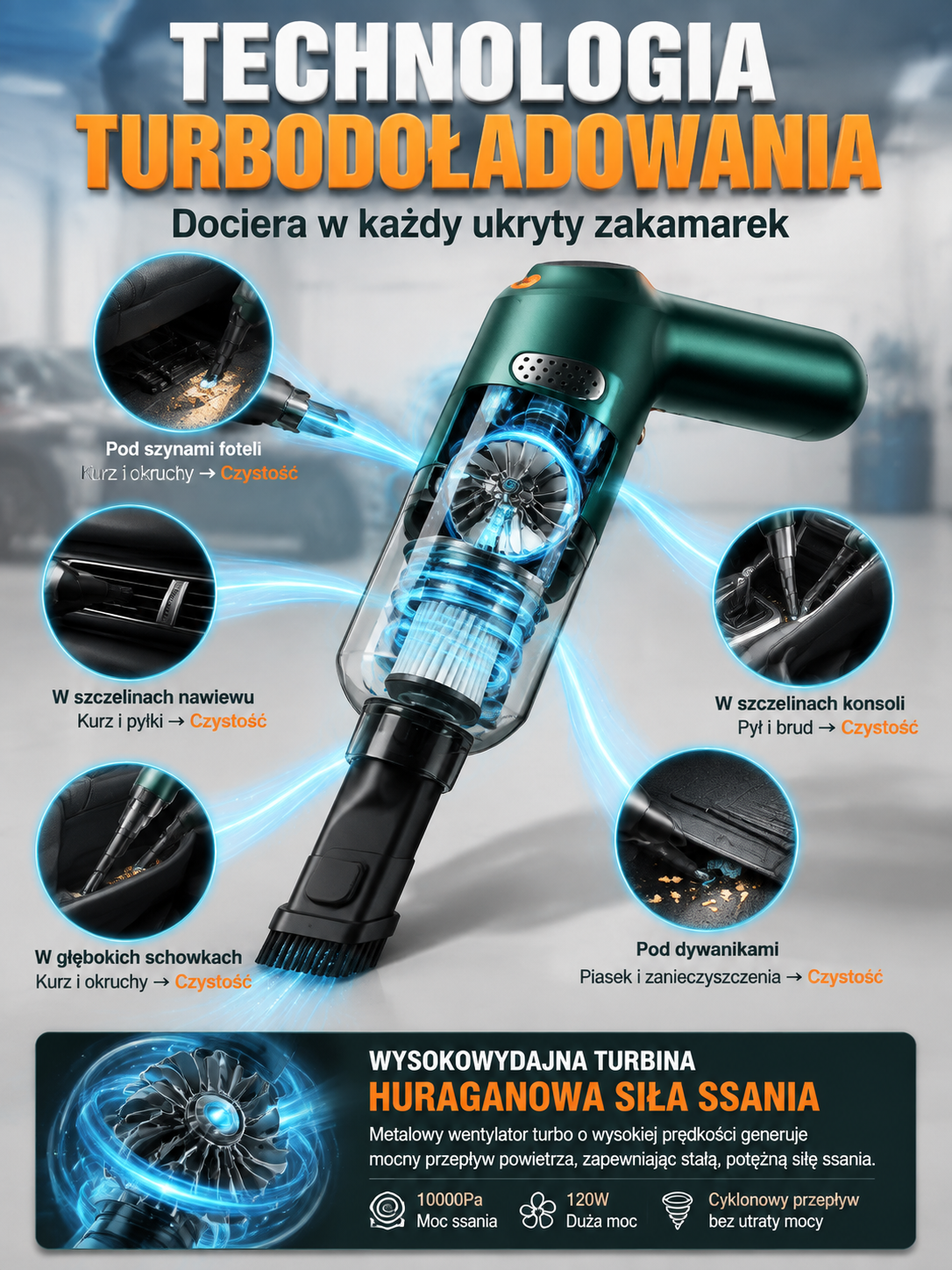 👍Bezprzewodowy Odkurzacz Samochodowy i Domowy 10000Pa, Lekki 380g, Zmywalny Filtr