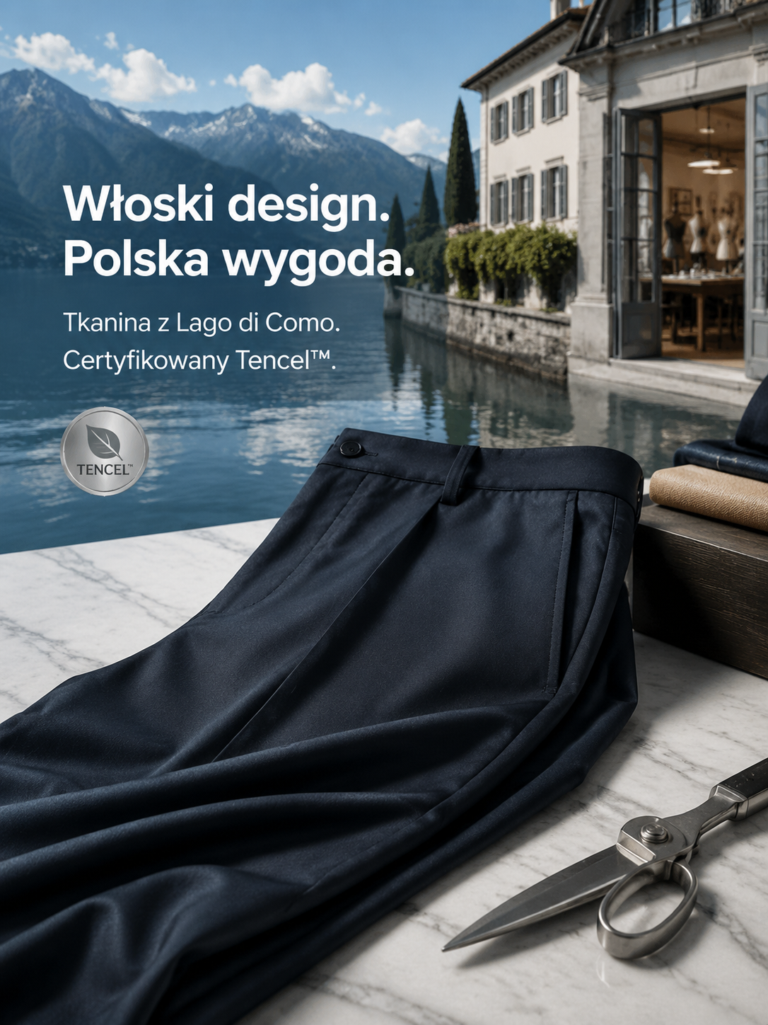 Lekkie i elastyczne męskie spodnie garniturowe z tencelu.