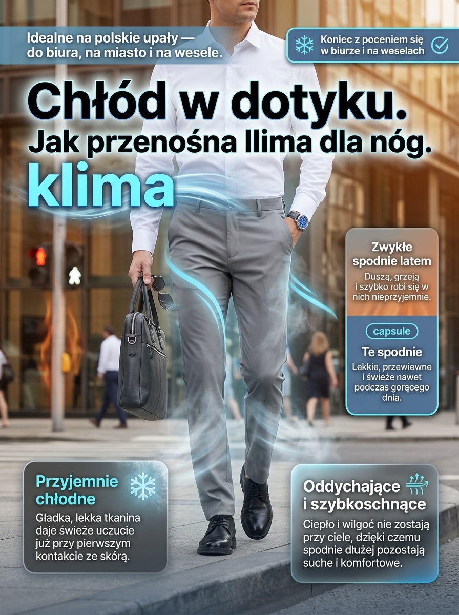 Lekkie i elastyczne męskie spodnie garniturowe z tencelu.