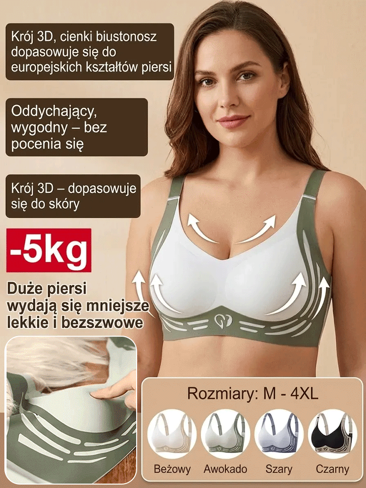 ✨Biustonosz 3D [-10 kg] : -2 rozmiary, Antygrawitacyjny, Bez fiszbin & Niewidoczny