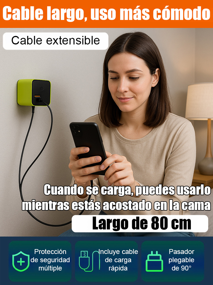 Cargador 120W GaN con Cable Retráctil – Carga 75% en 30 Minutos | Envío Gratuito!