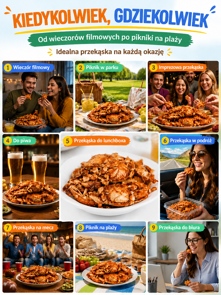🦀 NIE MARTW SIĘ WIĘCEJ O KALORIE I TŁUSZCZ! Pyszniejsze niż frytki, smażony kurczak i popcorn! To prawdziwa przekąska o niskiej zawartości sodu, 0% tłuszczu, 0% dodatków i 0% cukru, niesmażona, czysta przekąska z oceanu, którą możesz delektować się bez ż