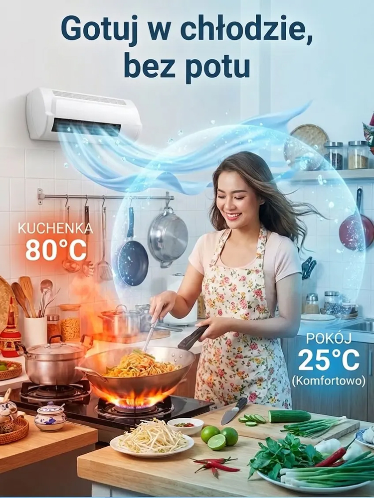 Przenośna klimatyzacja,Bez jednostki zewnętrznej i drogiego montażu. Chłodzi/grzeje 120 m² w 3 min. 