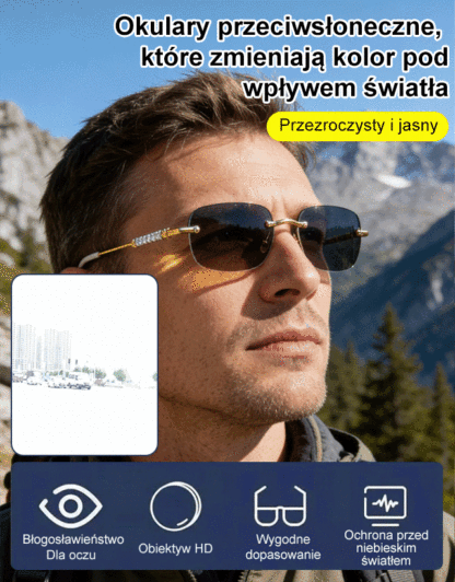 Bez badania wzroku – Technologia optyczna Jena – inteligentne soczewki progresywne „Gwiazdowe Niebo” | Automatyczne ustawienie ostrości dla krótkowzroczności i dalekowzroczności | Filtr światła niebieskiego | Fotoczułe przyciemnianie | Bardzo lekka oprawk