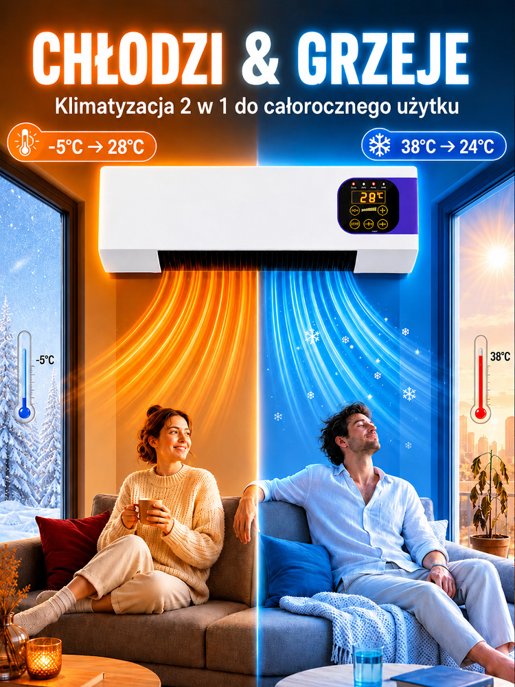 Domowy klimatyzator ścienny (chłodzi i grzeje)! Oferta ograniczona czasowo: -50% tylko przez 2 godziny!