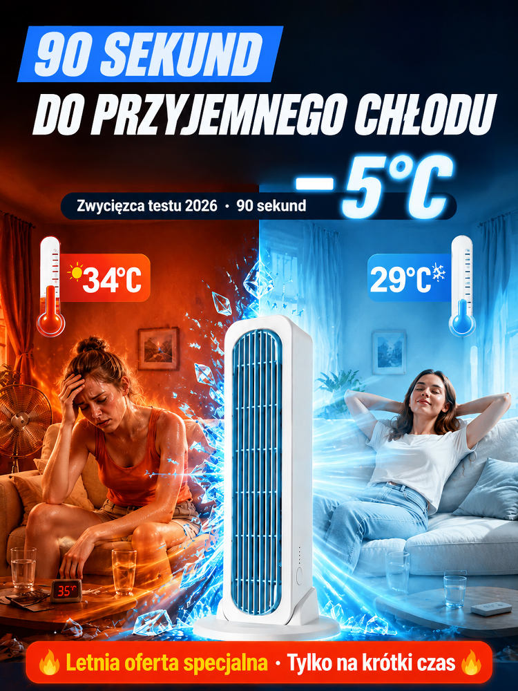 Wieżowy wentylator 2w1 stojąco-leżący, szybkie chłodzenie w 60 sekund
