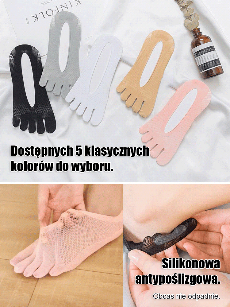 Polecane przez podologów: uniwersalne (dla kobiet i mężczyzn) skarpetki ortopedyczne z pięcioma palcami i niskim wycięciem. Jeśli nie zauważysz efektów, gwarantujemy pełny zwrot pieniędzy!