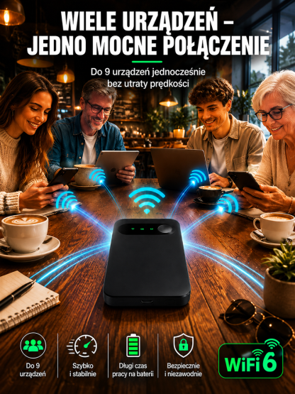 [Karta SIM nie jest wymagana, globalny dostęp] Przenośne, szybkie Wi-Fi 6 | Bezpłatny roaming w ponad 150 krajach. Pożegnaj rozłączenia w dowolnym miejscu i czasie!
