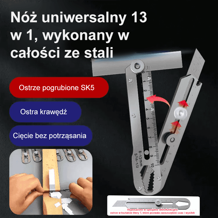13-w-1 wielofunkcyjny nóż techniczny, wykonany w całości ze stali, odporny na korozję i trwały