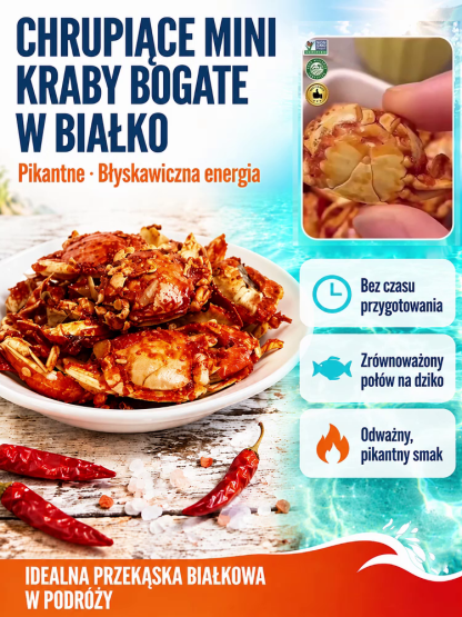 🦀 NIE MARTW SIĘ WIĘCEJ O KALORIE I TŁUSZCZ! Pyszniejsze niż frytki, smażony kurczak i popcorn! To prawdziwa przekąska o niskiej zawartości sodu, 0% tłuszczu, 0% dodatków i 0% cukru, niesmażona, czysta przekąska z oceanu, którą możesz delektować się bez ż