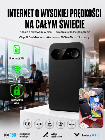 [Karta SIM nie jest wymagana, globalny dostęp] Przenośne, szybkie Wi-Fi 6 | Bezpłatny roaming w ponad 150 krajach. Pożegnaj rozłączenia w dowolnym miejscu i czasie!