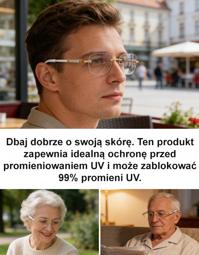 Bez badania wzroku – Technologia optyczna Jena – inteligentne soczewki progresywne „Gwiazdowe Niebo” | Automatyczne ustawienie ostrości dla krótkowzroczności i dalekowzroczności | Filtr światła niebieskiego | Fotoczułe przyciemnianie | Bardzo lekka oprawk