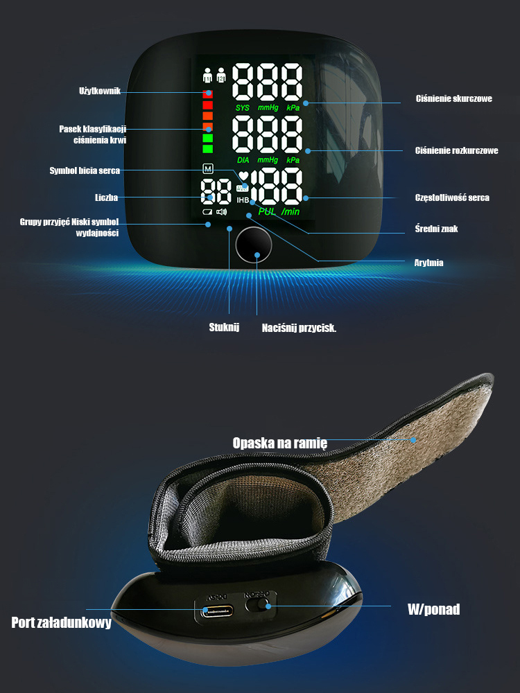 ✅ Zatwierdzone przez FDA, CE i SGS, dokładność pomiaru ciśnienia krwi w zakresie ±3 mmHg, dokładność pomiaru pulsu w zakresie ±5%.