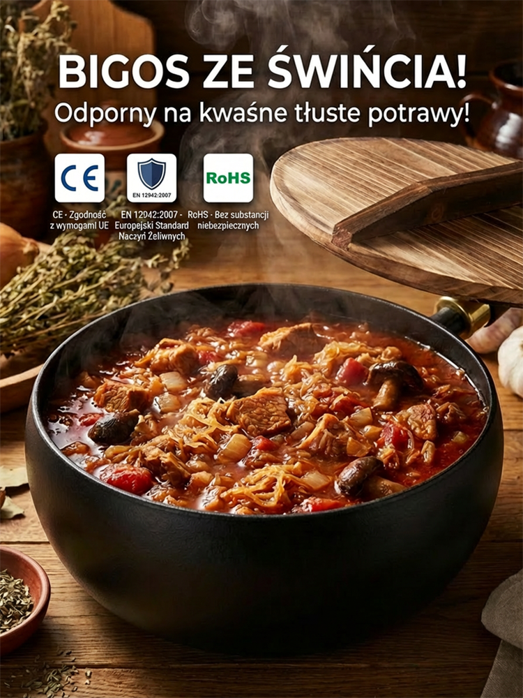 Patelnia nieprzywierająca, wyprodukowana w Japonii, z niemieckim certyfikatem zdrowotnym.