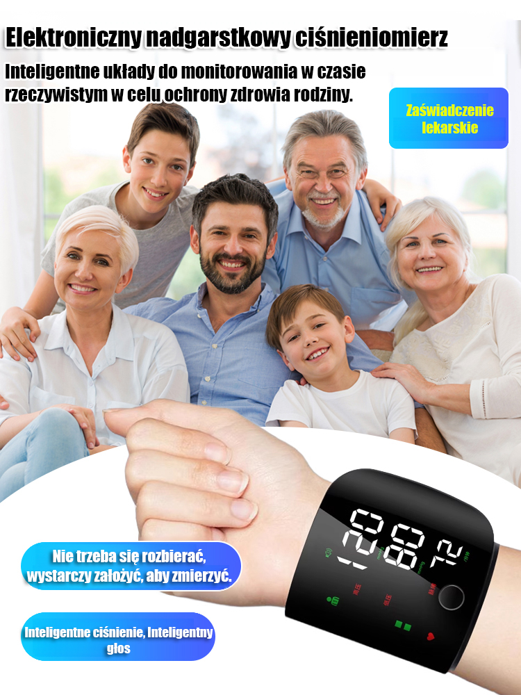 ✅ Zatwierdzone przez FDA, CE i SGS, dokładność pomiaru ciśnienia krwi w zakresie ±3 mmHg, dokładność pomiaru pulsu w zakresie ±5%.