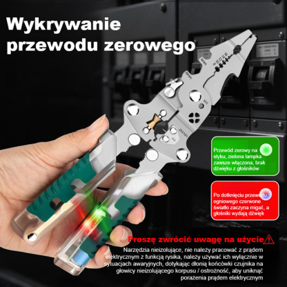 SEESE 10 w 1 – narzędzie do ściągania izolacji i skręcania przewodów, szczypce z testerem napięcia, nożyczki do kabli, wykrywanie napięcia od 12 V do 250 V (pod napięciem, bez napięcia, przewód pod napięciem), prąd przemienny i stały, sygnały dźwiękowe i 