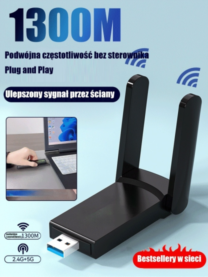 🚀 Chcesz pożegnać się z opóźnieniami sieciowymi i cieszyć się błyskawicznym internetem? Nowy adapter Wi-Fi 1300M dualbandowy, podłącz i korzystaj