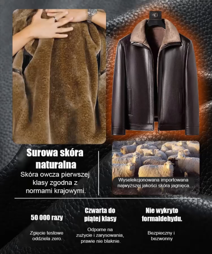 Męska skórzana kurtka ocieplana i pogrubiona.