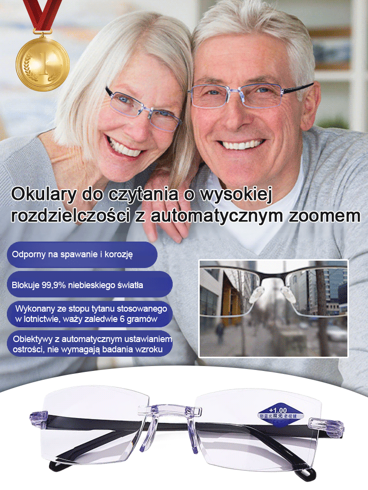 Inteligentne okulary ze zmiennym powiększeniem, które automatycznie się dostosowują, zaprojektowane specjalnie dla osób z wadami wzroku.  Wywołały sensację na monachijskich targach optycznych, nie wymagając badania wzroku, aby zaspokoić potrzeby osób w wi