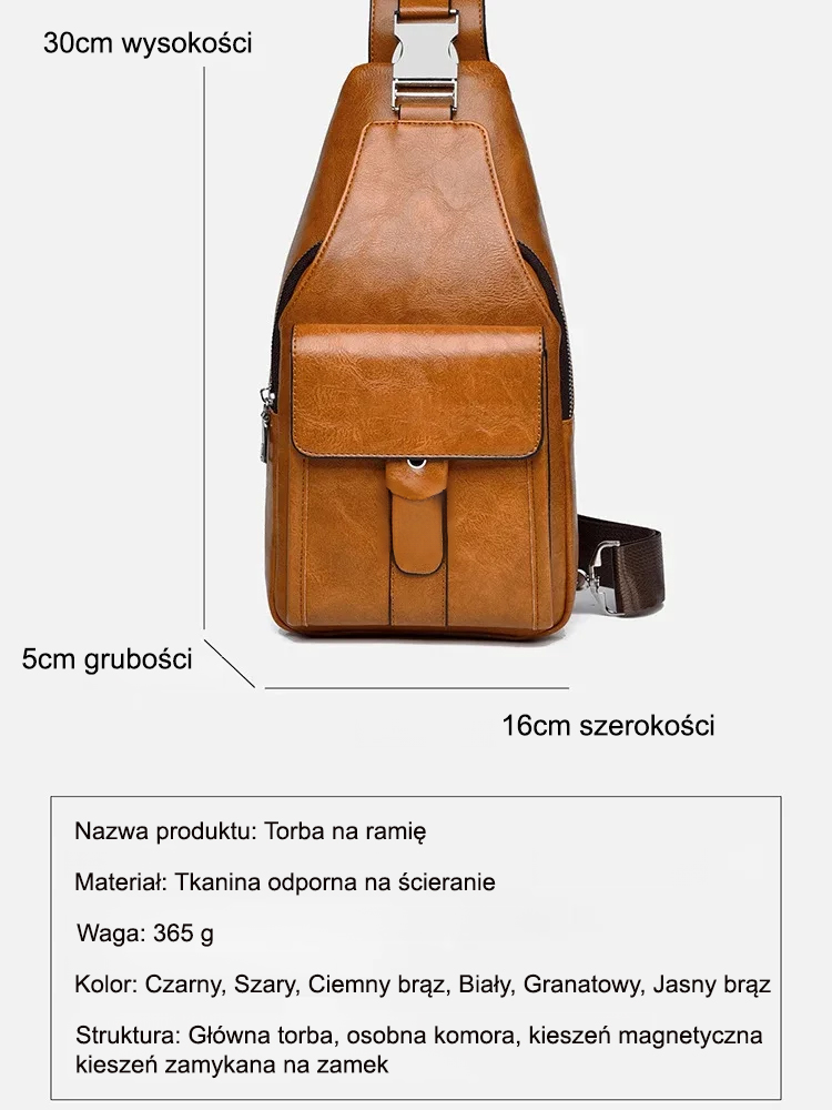 Skórzana torba na klatkę piersiową SL, odporna na zachlapania