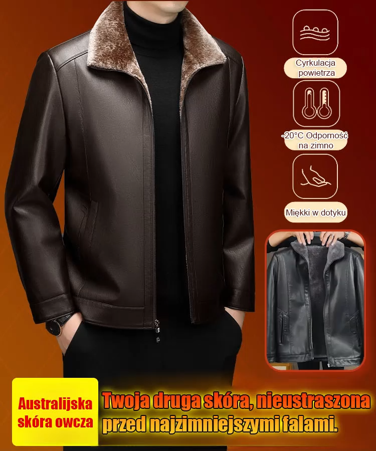 Męska skórzana kurtka ocieplana i pogrubiona.