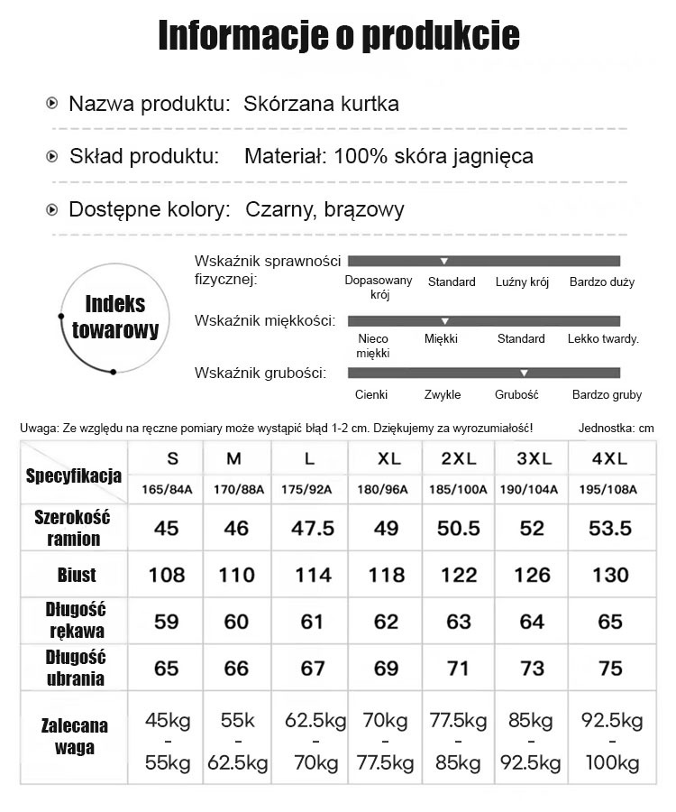 Męska skórzana kurtka ocieplana i pogrubiona.