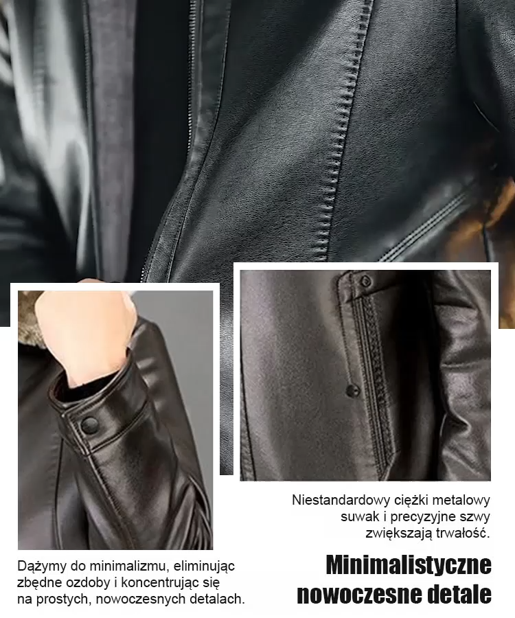 Męska skórzana kurtka ocieplana i pogrubiona.