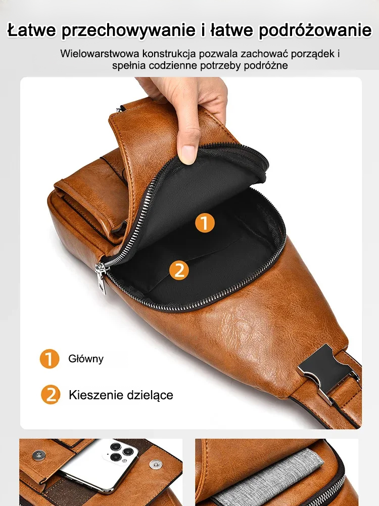 Skórzana torba na klatkę piersiową SL, odporna na zachlapania