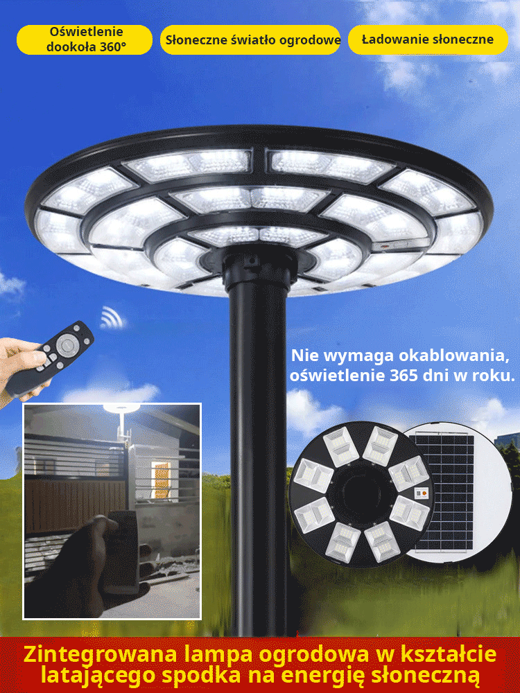 Zintegrowana lampa ogrodowa UFO z panelem słonecznym