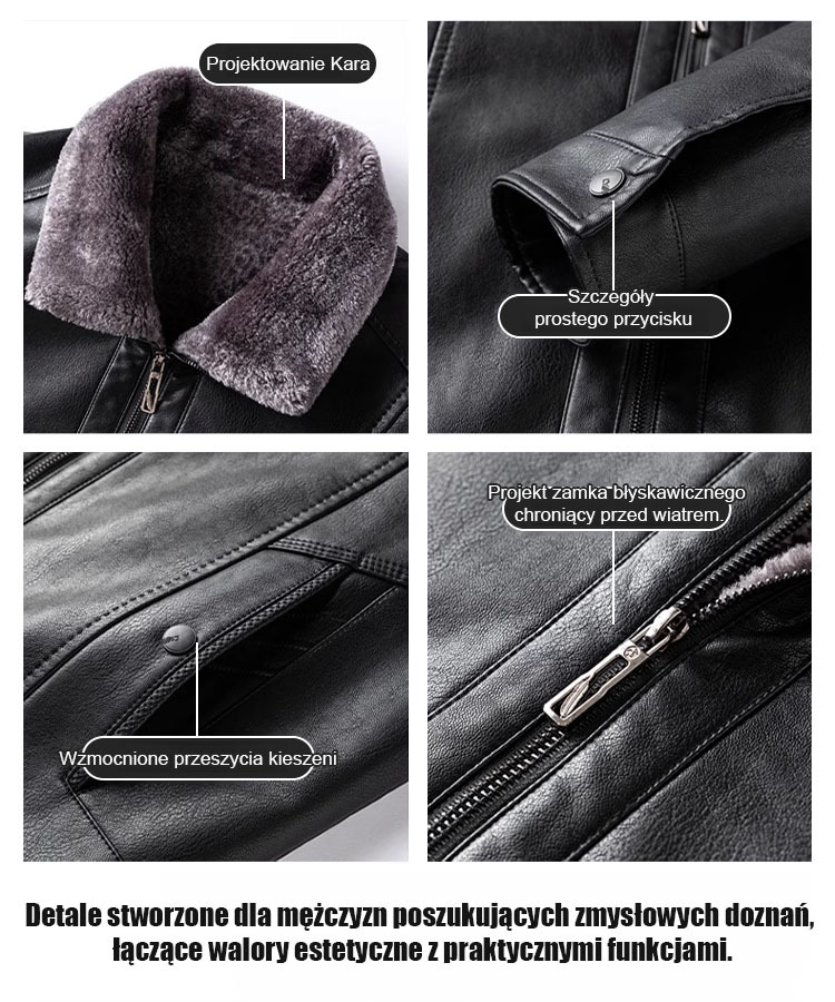 Męska skórzana kurtka ocieplana i pogrubiona.