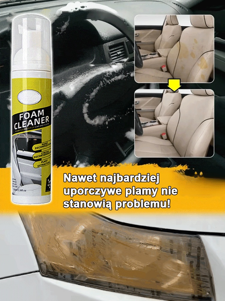 Wielofunkcyjna pianka do czyszczenia wnętrza samochodu – Silne działanie