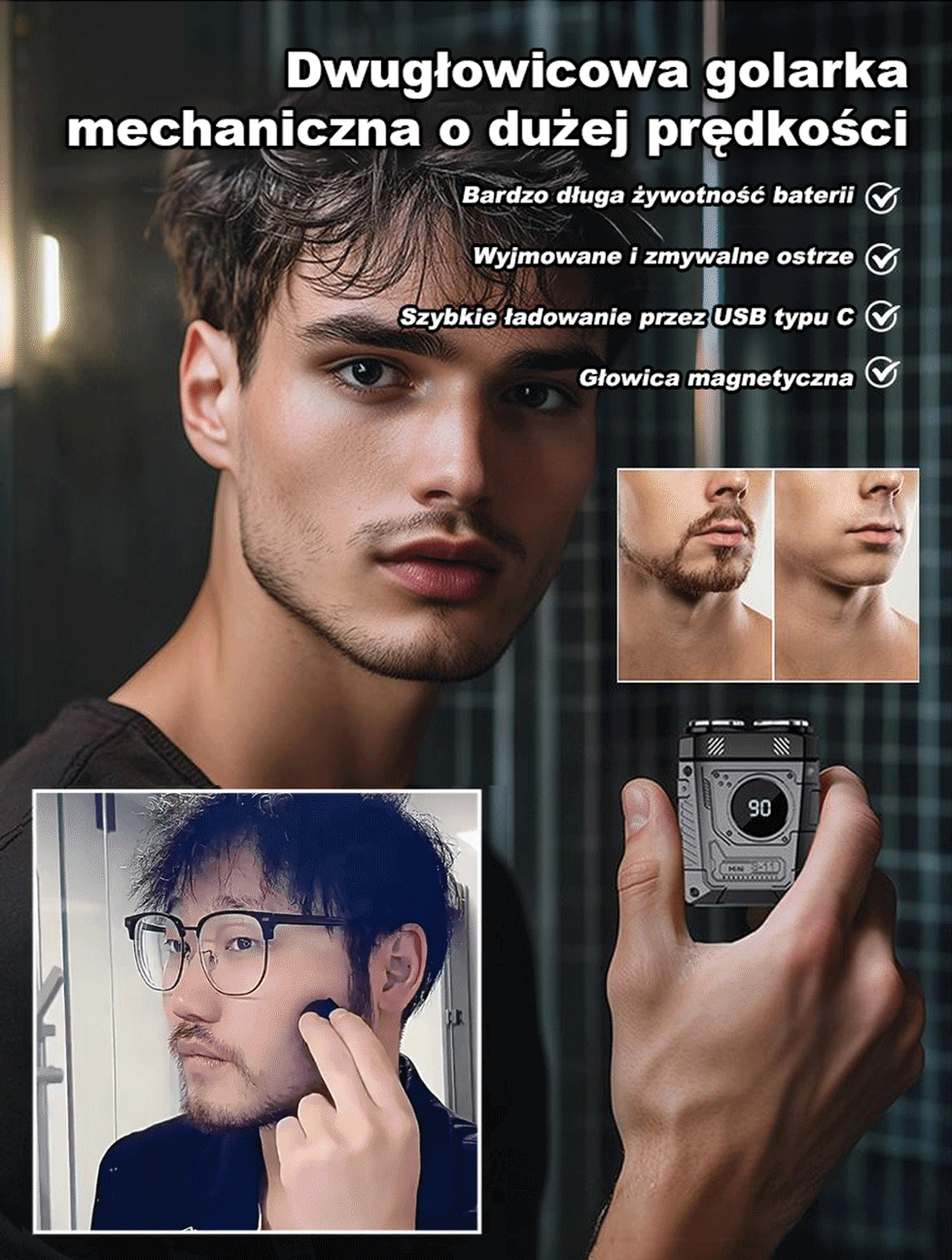 【1S Clean Shave】Dwugłowicowa szybka maszynka do golenia Hardman Mecha