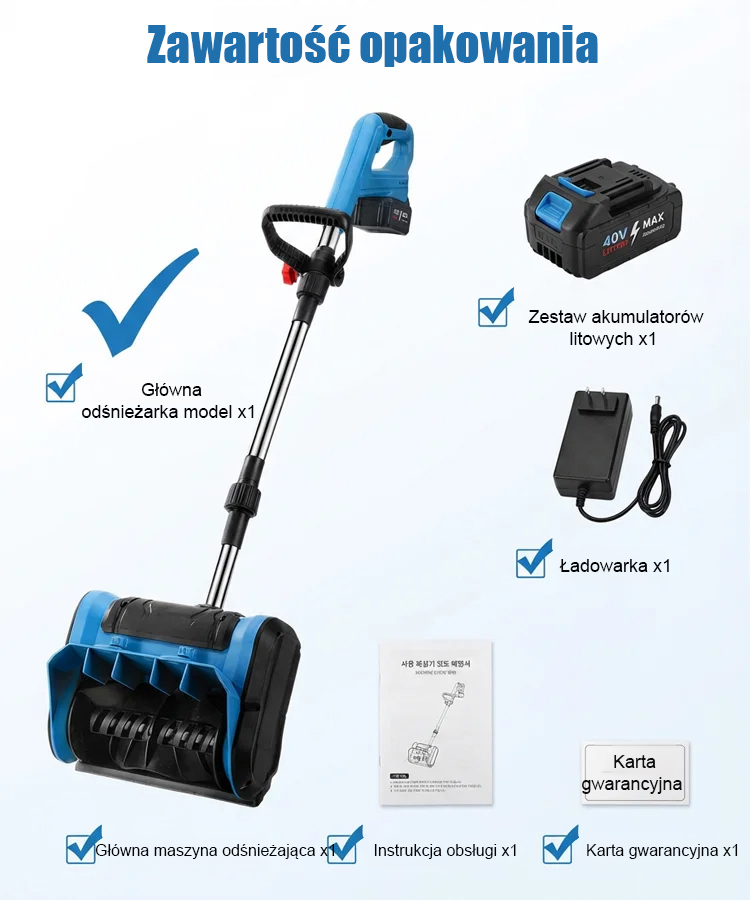 Wielofunkcyjna akumulatorowa odśnieżarka do użytku domowego