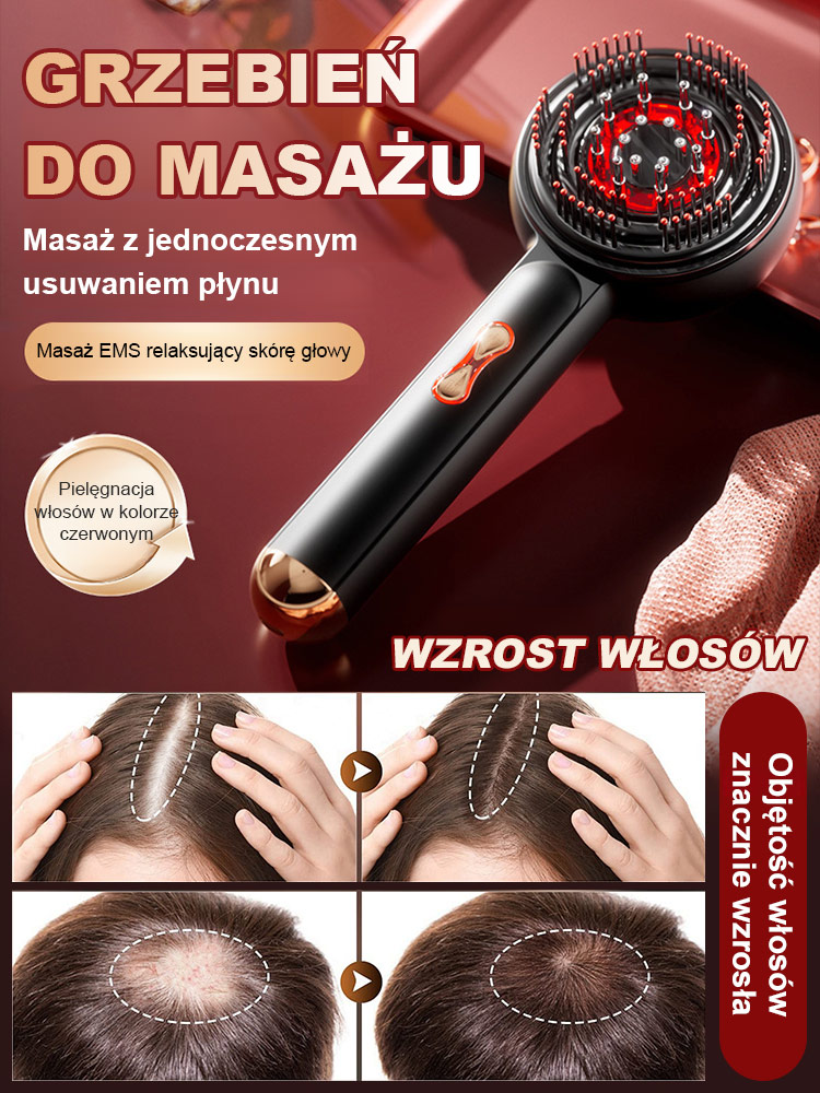 Czerwony wielofunkcyjny grzebień do masażu i wzrostu włosów